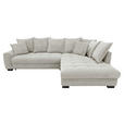 ECKSOFA Elfenbein Cord Rückenkissen, Armlehnenkissen, Bettkasten, Schlaffunktion, Rücken echt, Liegefläche im Originalstoff  - Elfenbein/Schwarz, KONVENTIONELL, Kunststoff/Textil (304/212cm) - Carryhome