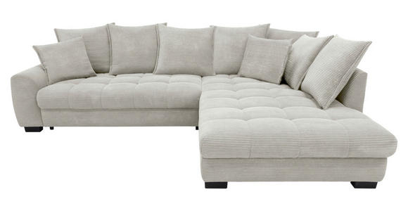 ECKSOFA Elfenbein Cord Rückenkissen, Armlehnenkissen, Bettkasten, Schlaffunktion, Rücken echt, Liegefläche im Originalstoff  - Elfenbein/Schwarz, KONVENTIONELL, Kunststoff/Textil (304/212cm) - Carryhome