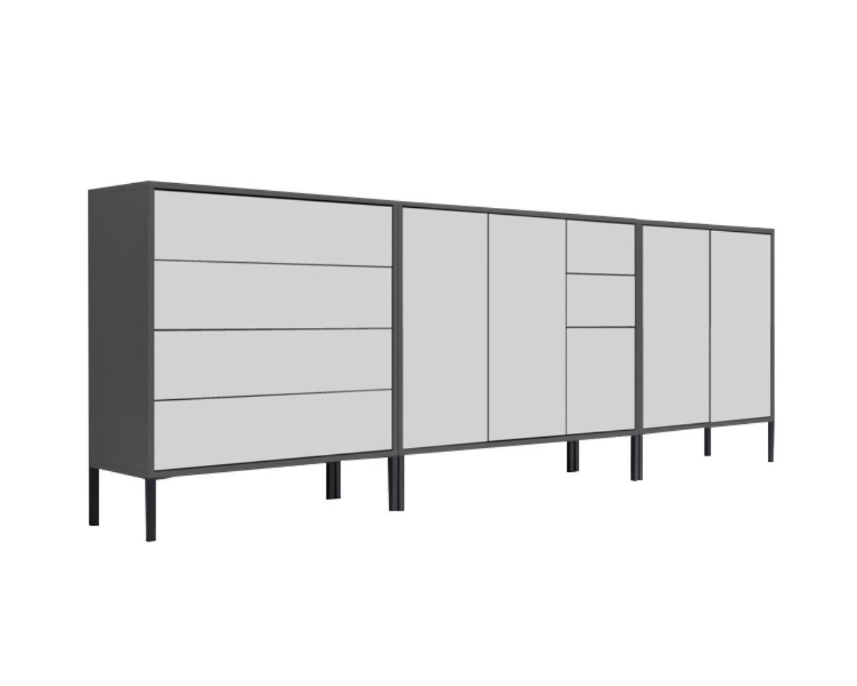 SIDEBOARD  in 263,5/86/33 cm  - Anthrazit/Weiß, MODERN, Holzwerkstoff/Metall (263,5/86/33cm) - MID.YOU