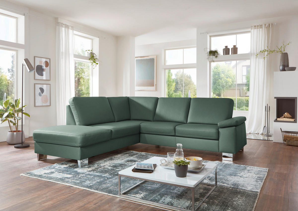 ECKSOFA  in Echtleder Opal  235/248 cm  - Opal/Alufarben, Design, Leder/Metall (235/248cm) - Beldomo Premium