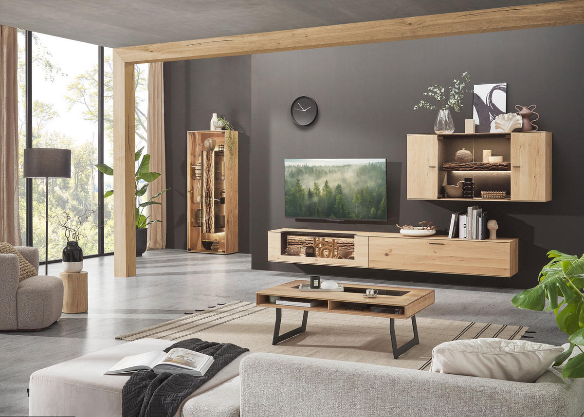 WOHNWAND  in Anthrazit, Eichefarben  336/195/44 cm  - Eichefarben/Anthrazit, Design, Glas/Holz (336/195/44cm) - Valnatura
