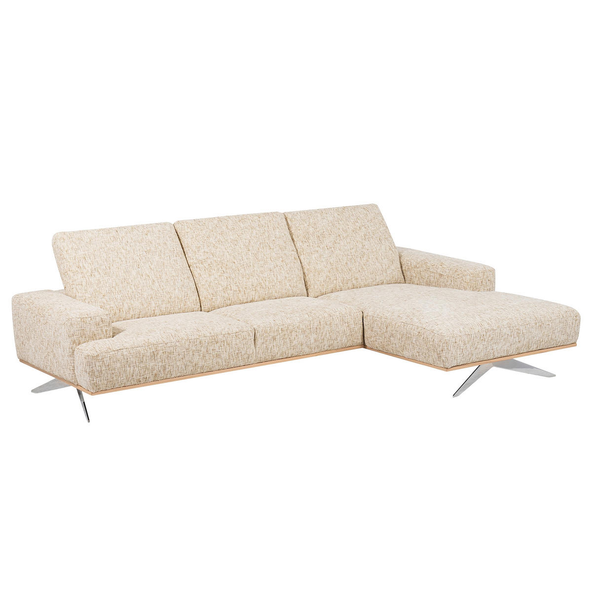 ECKSOFA PORTLAND in Struktur Beige Kopfteilverstellung  295/187 cm  - Chromfarben/Beige, Design, Holz/Textil (295/187cm) - Livetastic