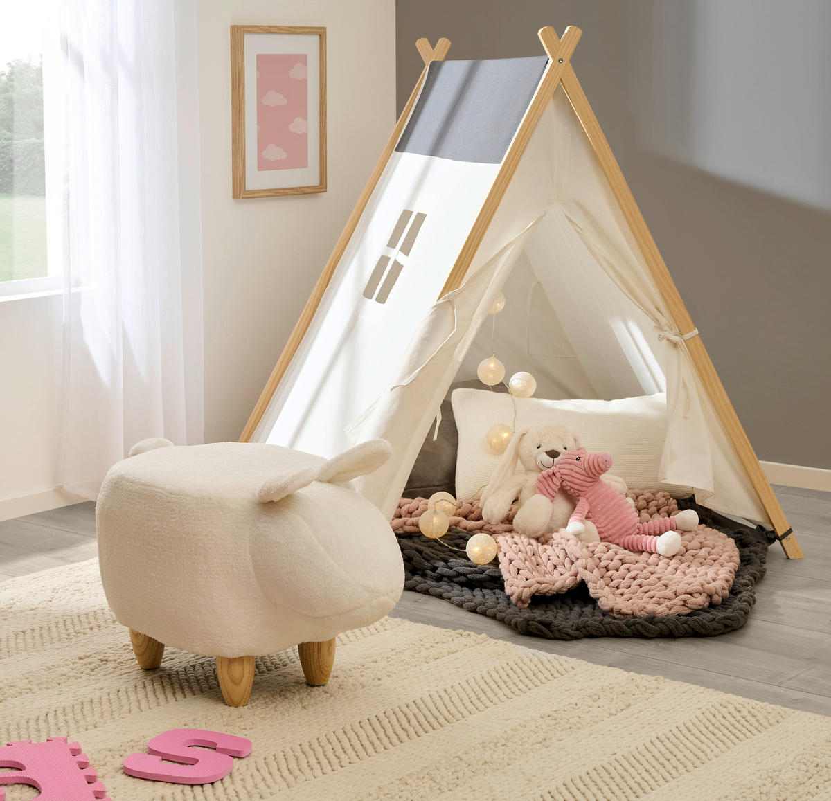 SPIELZELT - Dunkelgrau/Creme, Basics, Holz/Textil (100/100/110cm) - My Baby Lou