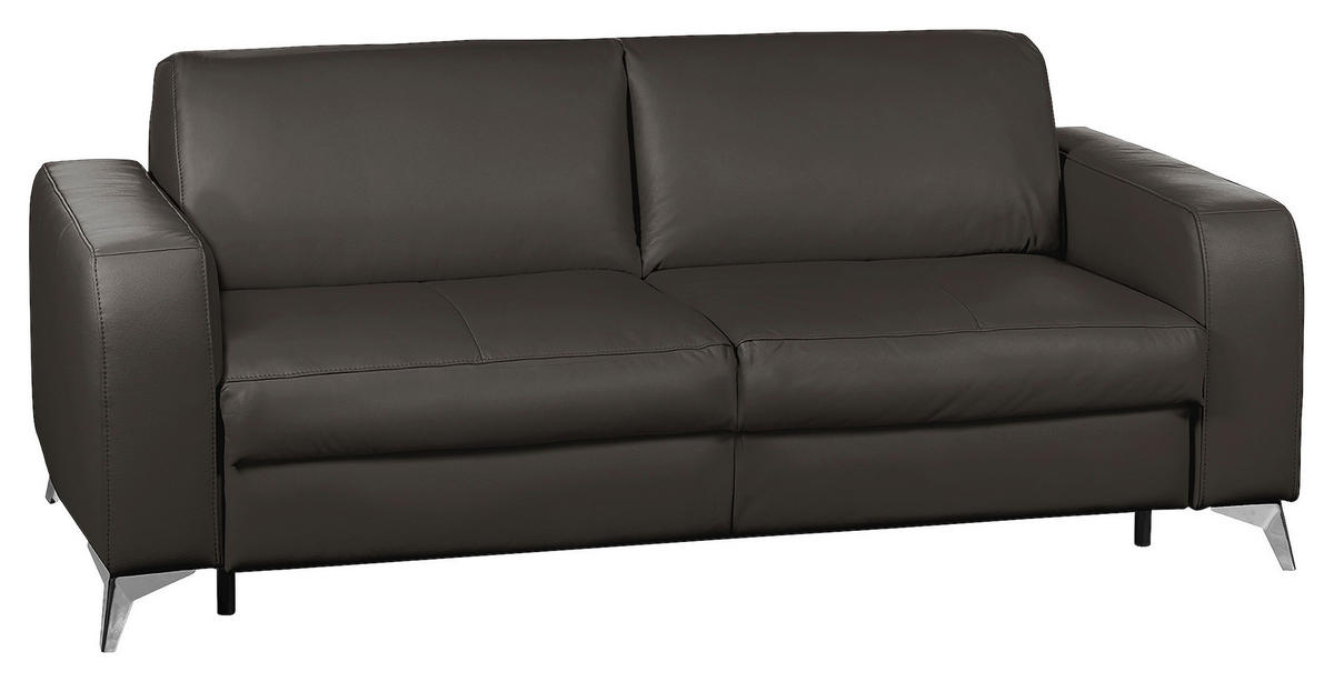 SCHLAFSOFA in Echtleder Dunkelbraun  - Dunkelbraun/Silberfarben, Design, Leder/Metall (204/84/104cm) - Livetastic