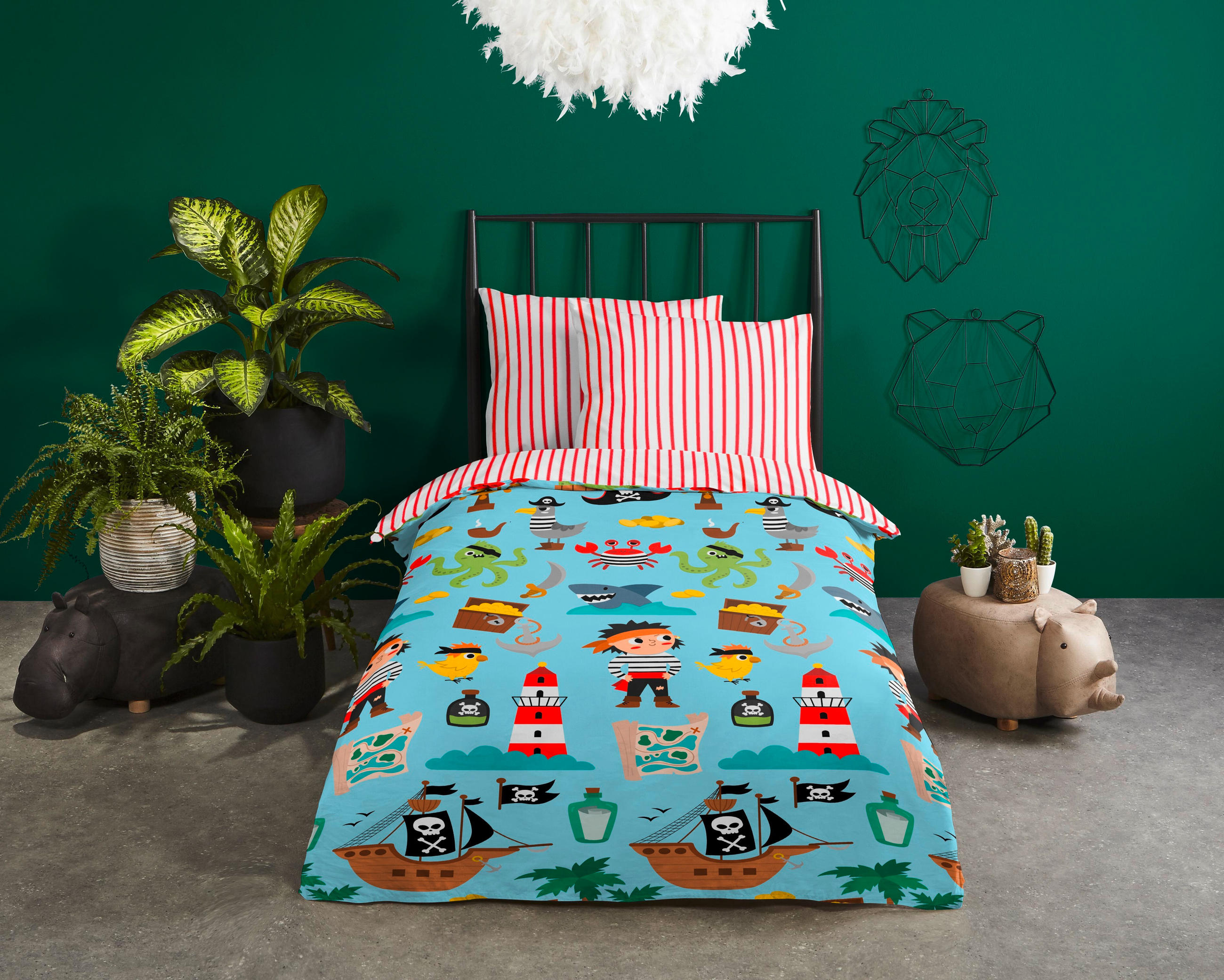 KINDERBETTWÄSCHE 140/200 cm  - Türkis/Rot, Trend, Textil (140/200cm)