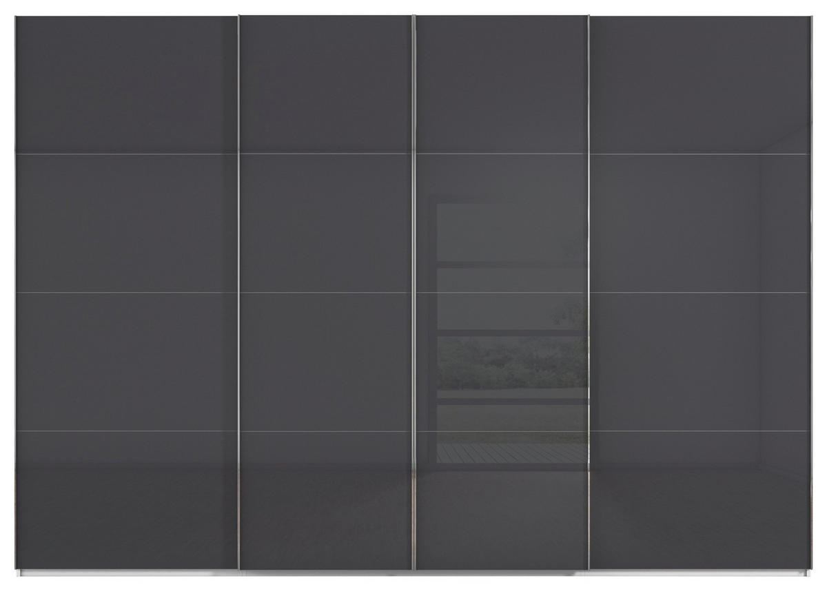SCHWEBETÜRENSCHRANK 316/235/68 cm 4-türig Grau, Weiß  - Chromfarben/Weiß, Design, Glas/Holzwerkstoff (316/235/68cm) - Novel