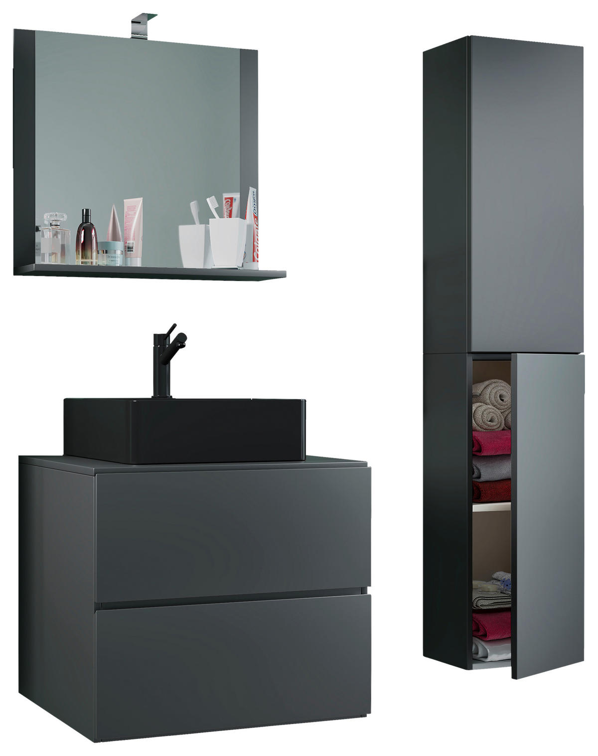 BADEZIMMER 4-teilig  in 94 cm  - Anthrazit/Schwarz, Modern, Glas/Keramik (94cm) - MID.YOU