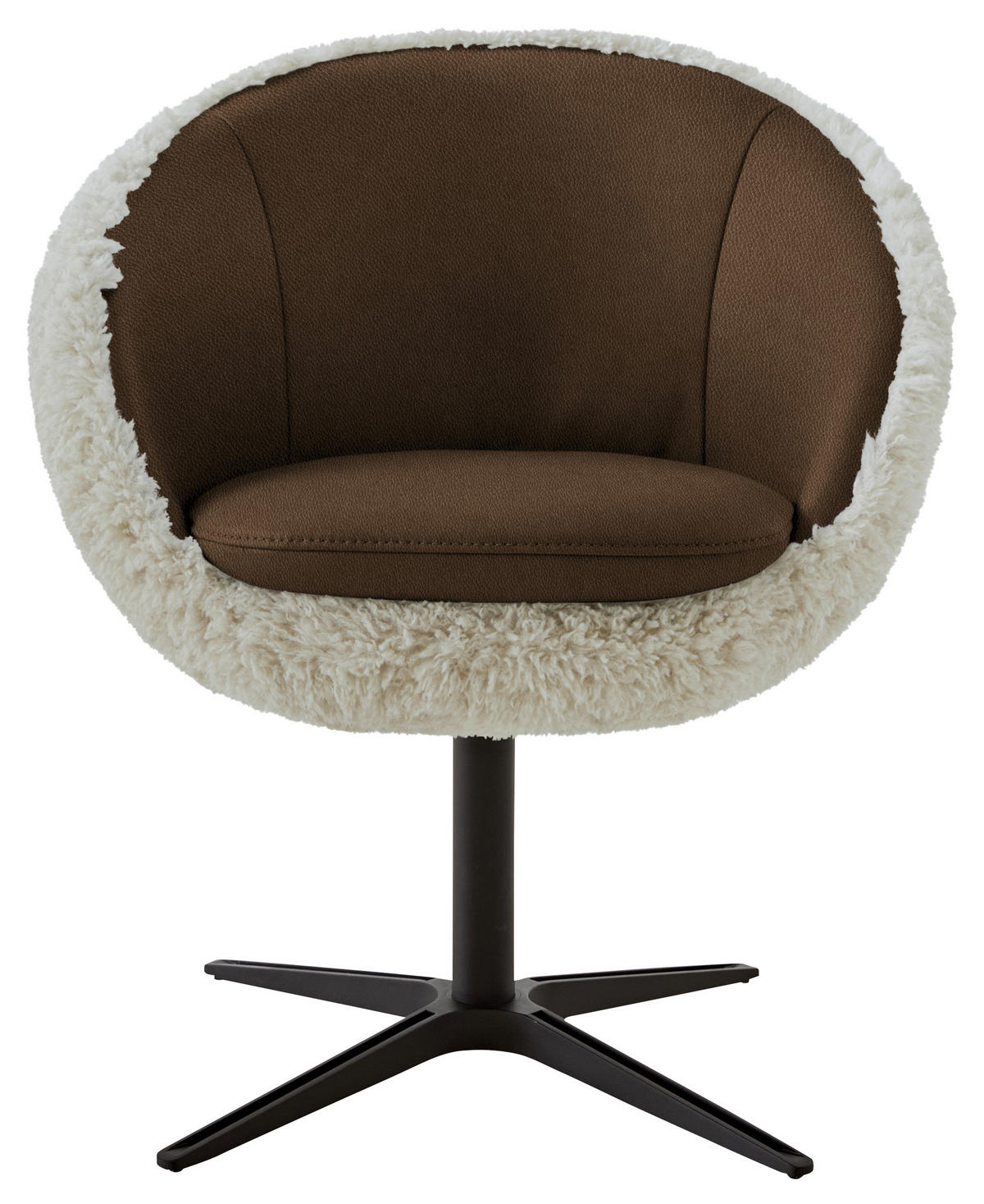 ARMLEHNSTUHL  Beinauswahl, Lederauswahl, Stoffauswahl, Sitzfläche 360° drehbar Hochflor Kombination Echtleder/Stoff  - Beige/Schwarz, Design, Leder/Textil (65/81/61cm) - Koinor