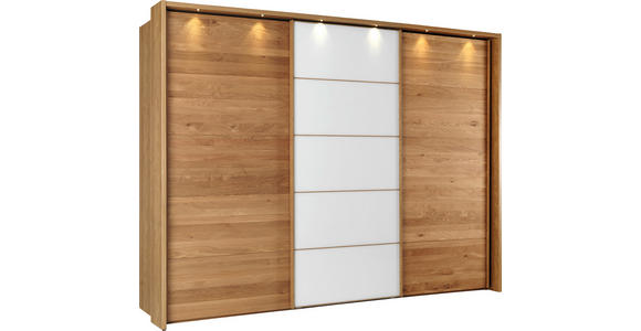 SCHWEBETÜRENSCHRANK  in Weiß, Eichefarben  - Eichefarben/Weiß, Natur, Glas/Holz (300/236/67cm) - Linea Natura