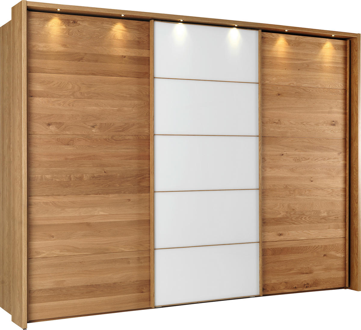 SCHWEBETÜRENSCHRANK 300/217/67 cm 3-türig  - Weiss/Eichefarben, Natur, Glas/Holz (300/217/67cm) - Linea Natura