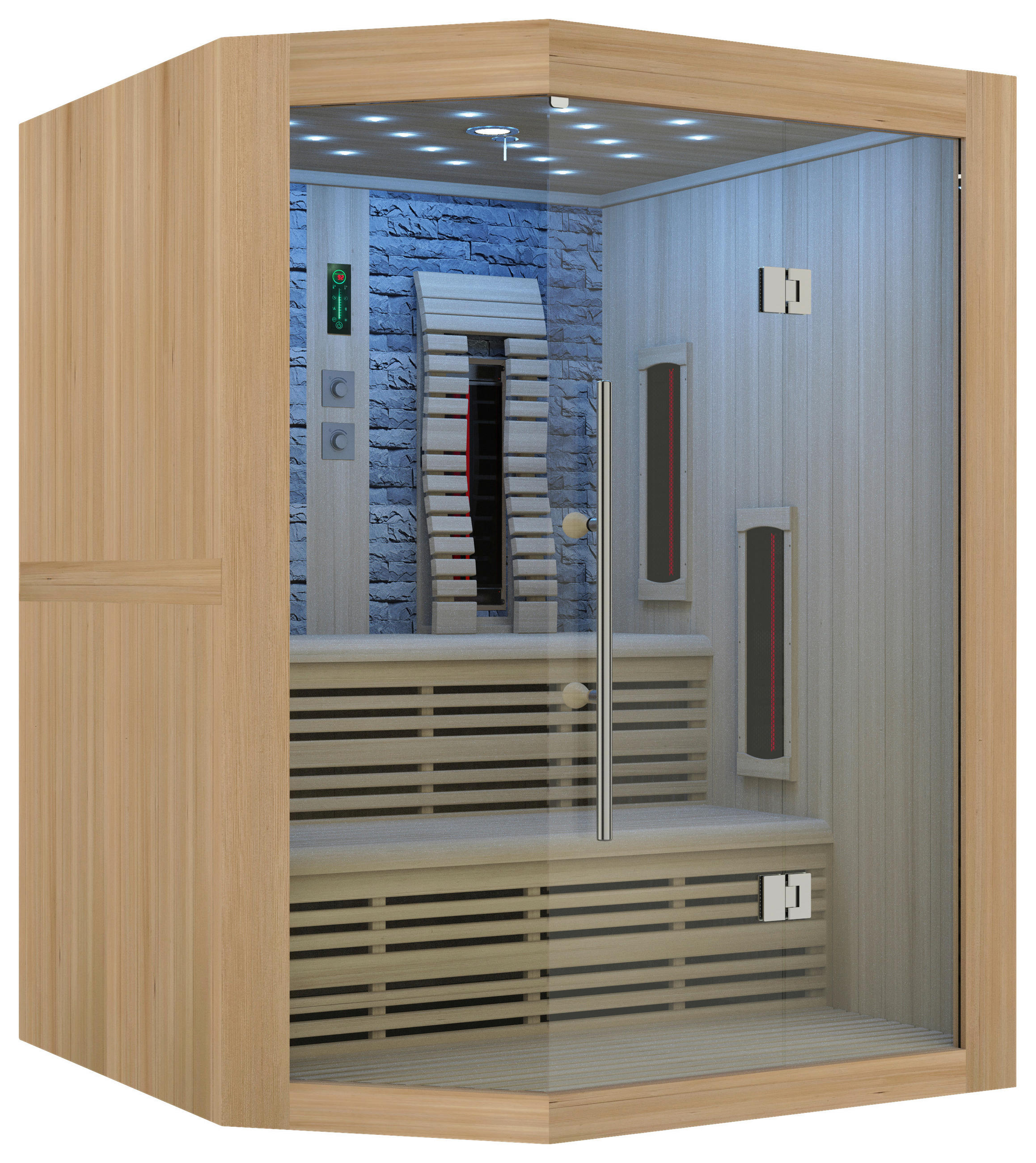 INFRAROTKABINE für 4 Personen  - Naturfarben, Basics, Glas/Holz (160/210/160cm) - Sanotechnik