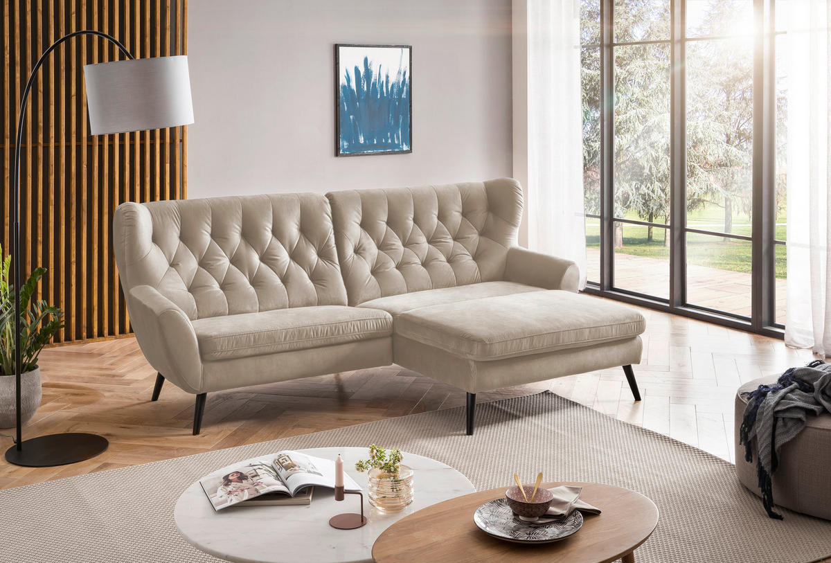 ECKSOFA Beige Mikrofaser  - Beige/Schwarz, Design, Holz/Textil (237/165cm) - Stylife
