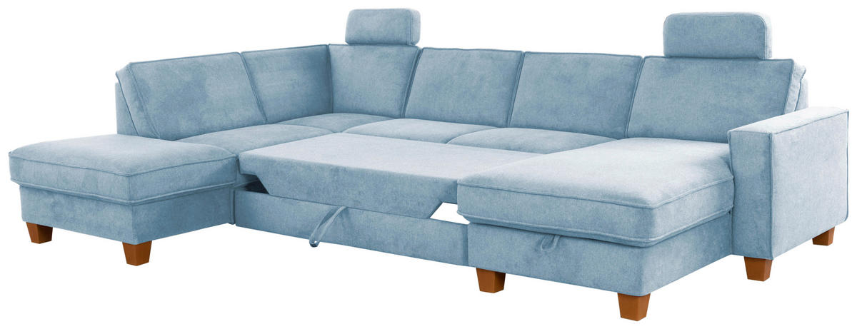 WOHNLANDSCHAFT in Flachgewebe Hellblau  - Eichefarben/Hellblau, Konventionell, Holz/Textil (213/309/161cm) - Sit & More