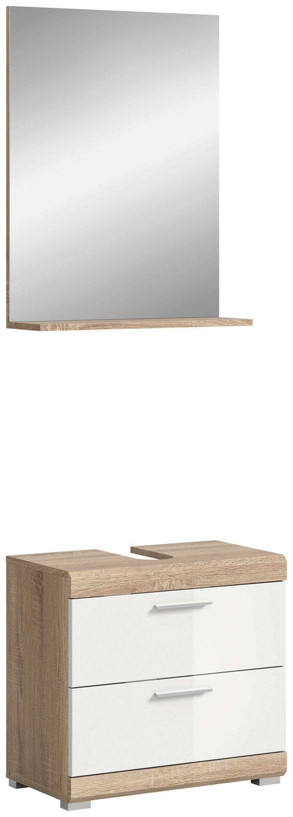 BADEZIMMER 2-teilig  in 60 cm  - Weiß Hochglanz/Silberfarben, MODERN, Glas/Holzwerkstoff (60cm) - MID.YOU