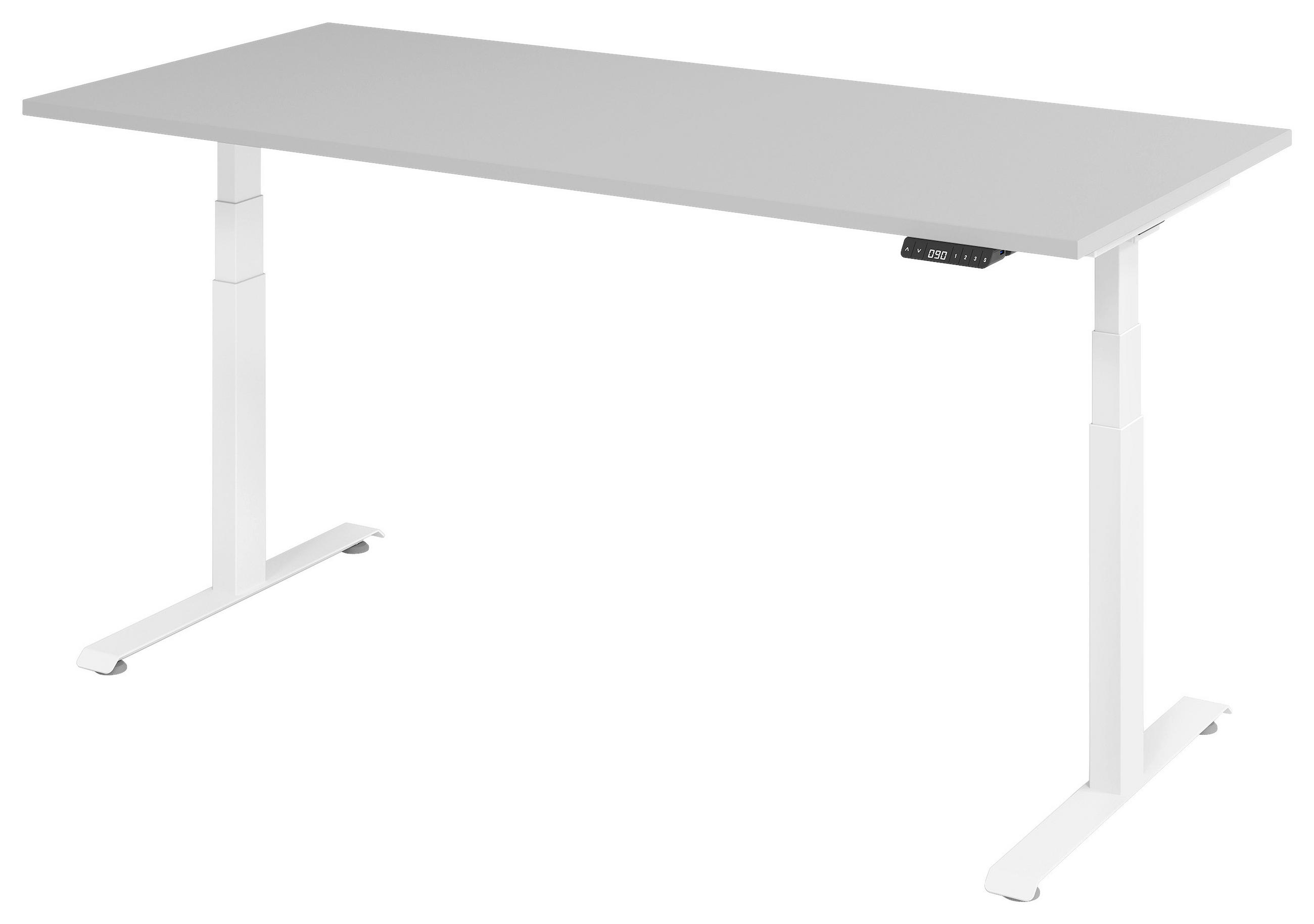 SCHREIBTISCH 180/80/64,5-129,5 cm Grau, Weiß elektrisch höhenverstellbar  - Weiß/Grau, KONVENTIONELL, Holzwerkstoff/Metall (180/80/64,5-129,5cm) - Venda