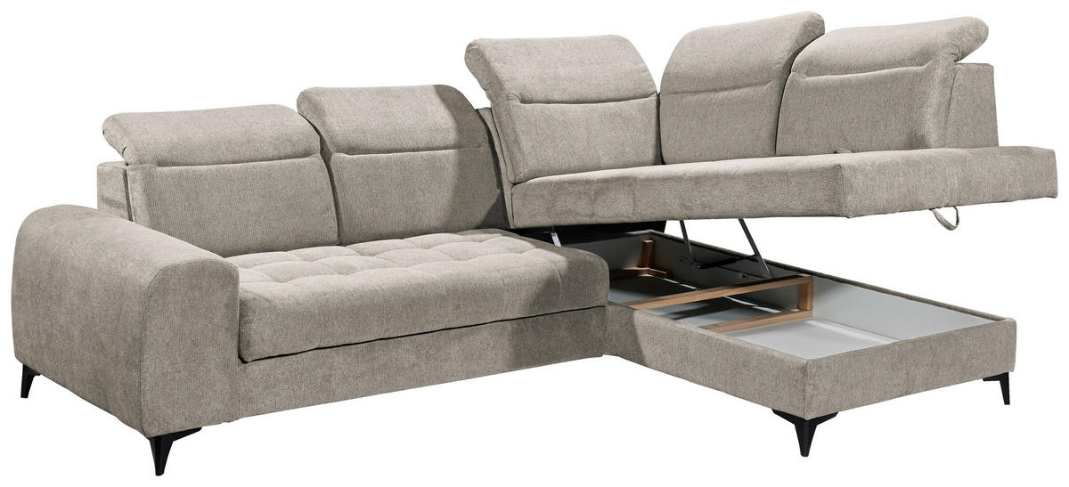 ECKSOFA in Webstoff Grau  - Schwarz/Grau, Konventionell, Kunststoff/Textil (282/200cm) - MID.YOU