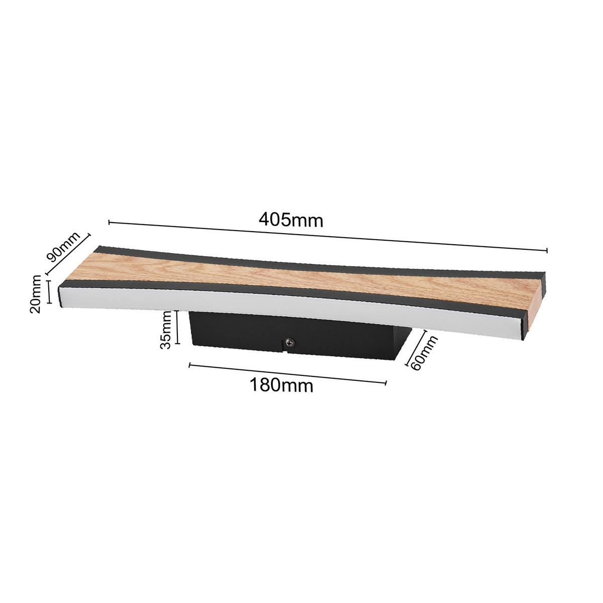 LED-WANDLEUCHTE Ella 40,5/9/5,5 cm   - Eichefarben/Schwarz, Natur, Holz/Kunststoff (40,5/9/5,5cm) - Novel