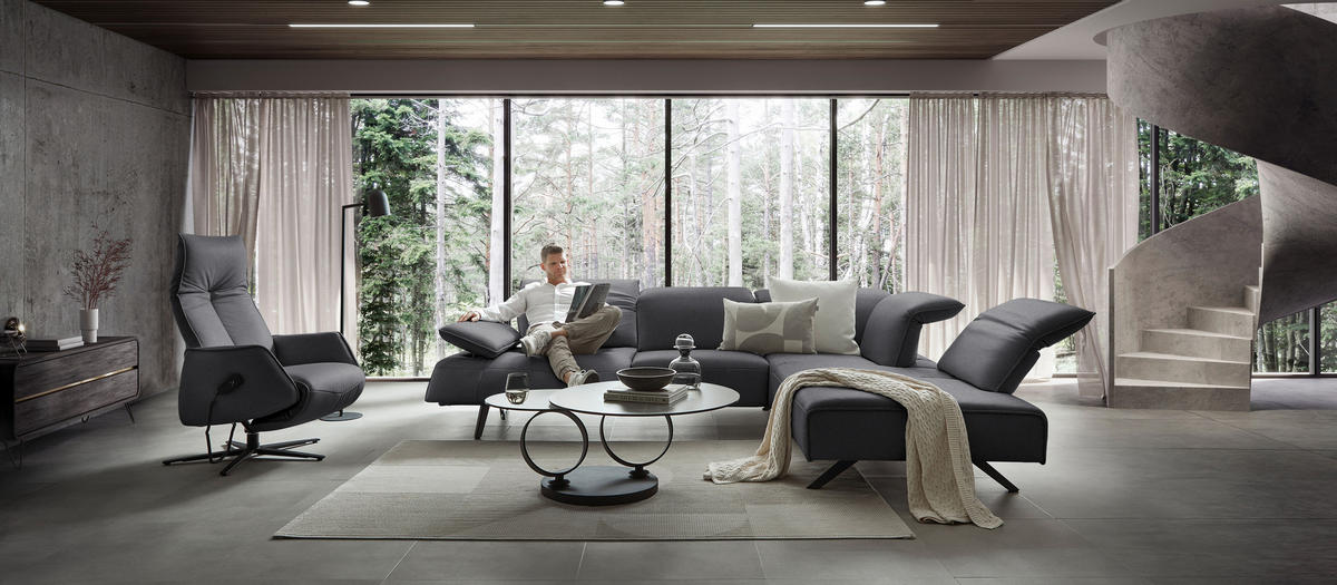 ECKSOFA Echtleder Dunkelgrau  - Dunkelgrau/Anthrazit, Design, Leder/Metall (290/230cm) - Johann Jakob