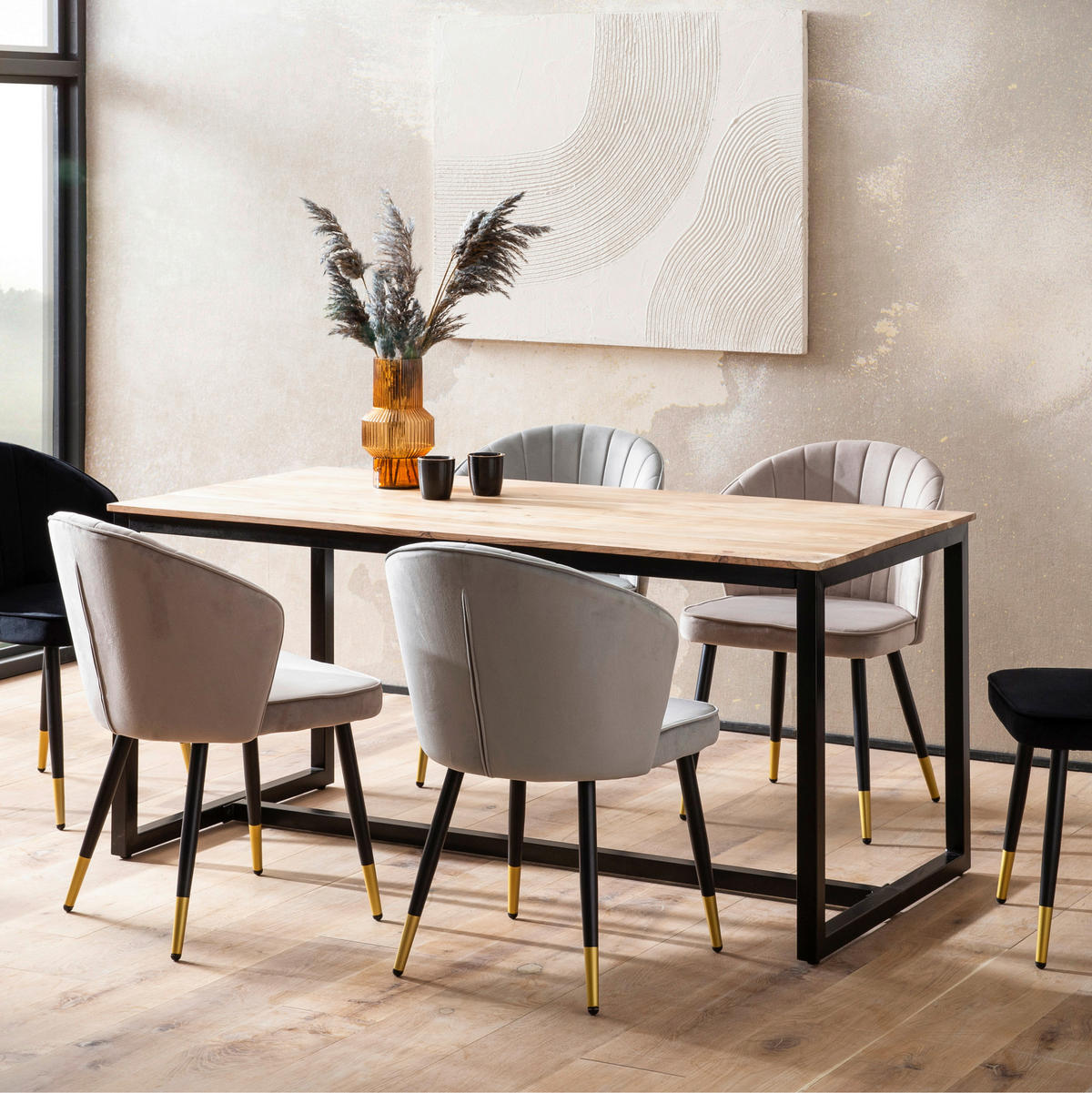 ESSTISCH in Holz 140/80/76 cm  - Schwarz/Akaziefarben, Design, Holz/Metall (140/80/76cm) - MID.YOU