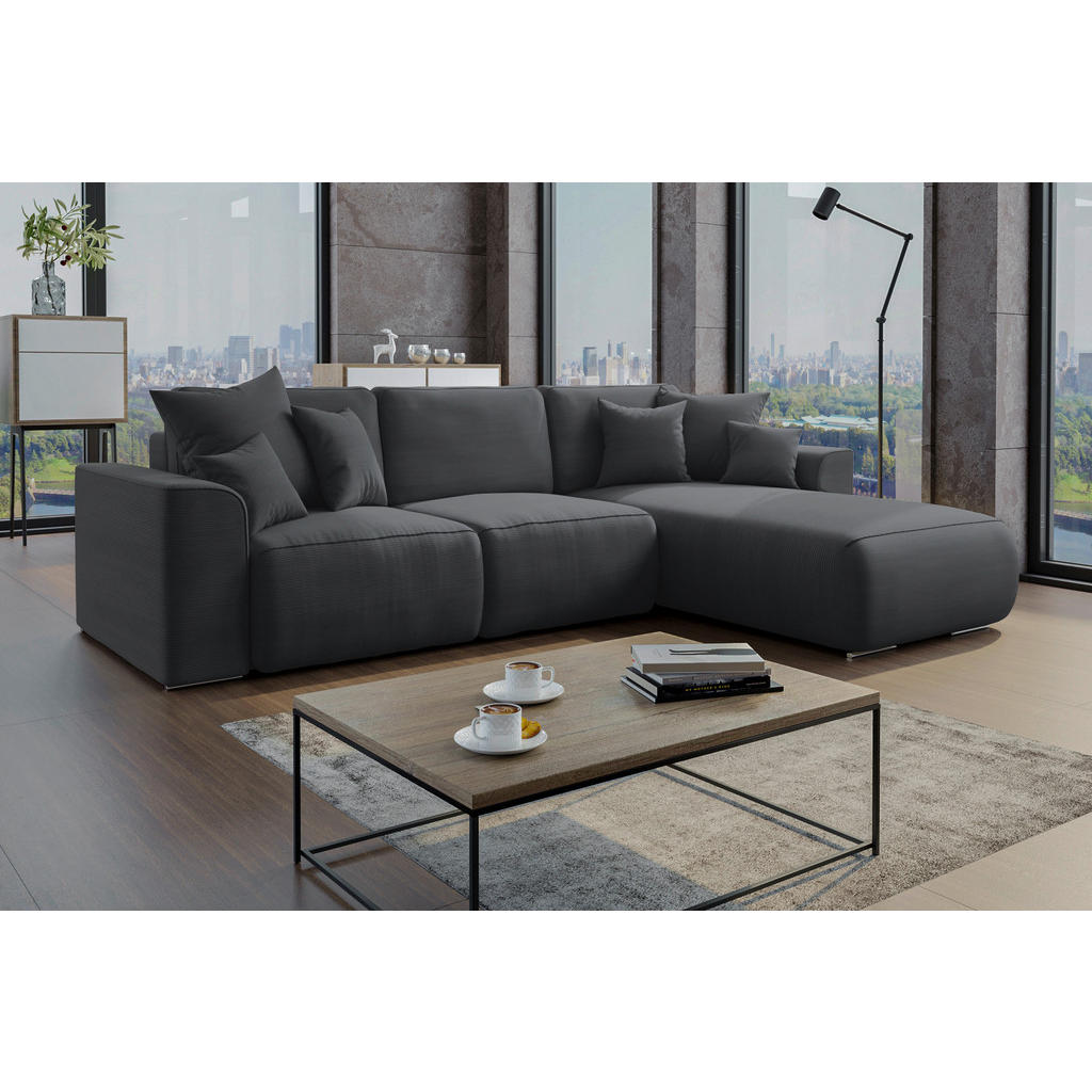 Thumbnail - Carryhome Ecksofa, Dunkelgrau, Textil, 5-Sitzer, Füllung: Schaumstoff, Ottomane rechts, L-Form, 293x195 cm, Liegefunktio...