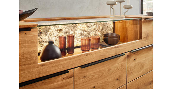 SIDEBOARD Eichefarben  180/90,5/47,1 cm  - Eichefarben/Schwarz, Natur, Glas/Holz (180/90,5/47,1cm) - Valnatura