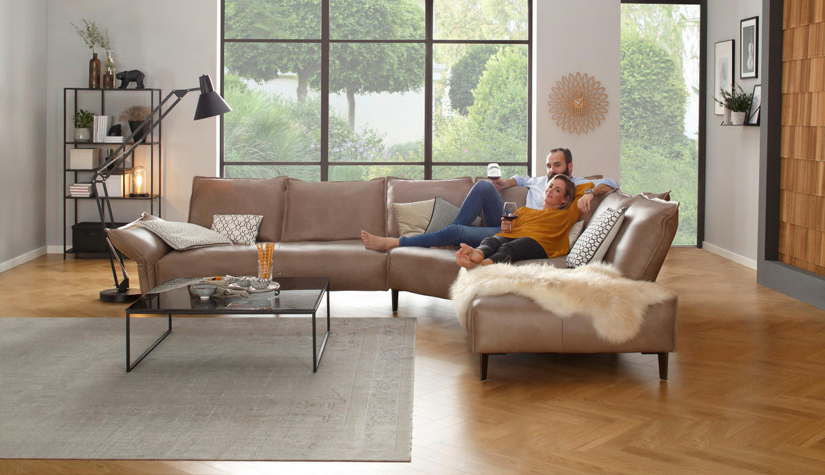 ECKSOFA in Echtleder Sandfarben  - Sandfarben/Schwarz, Design, Leder/Metall (340/272cm) - W.Schillig