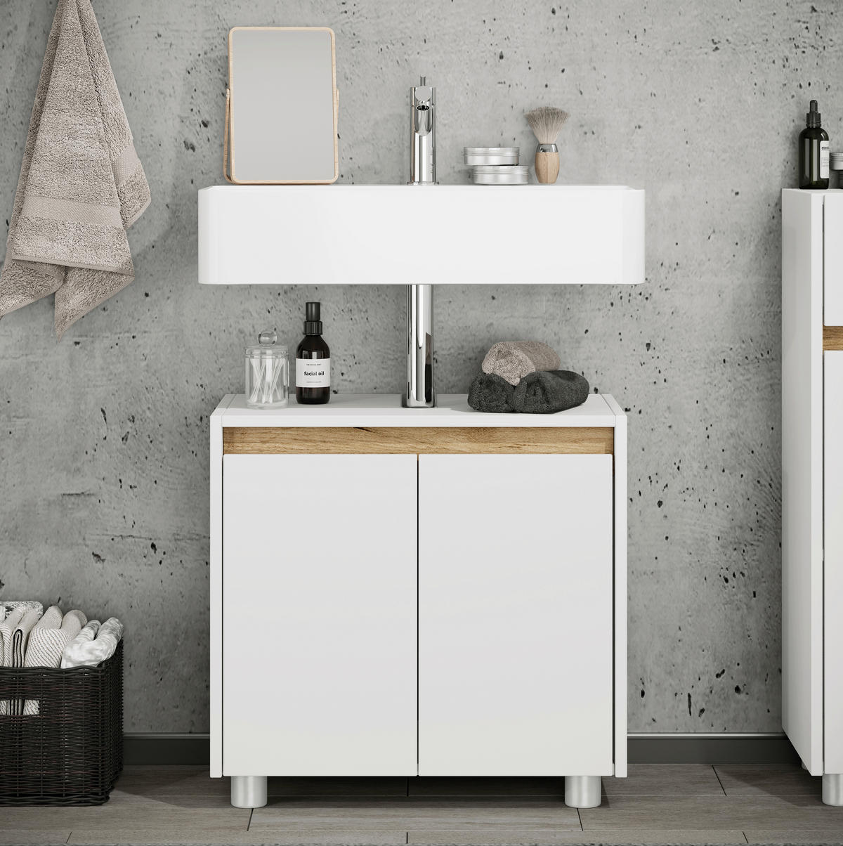 WASCHBECKENUNTERSCHRANK 57/55/33 cm  - Honigeiche/Silberfarben, Trend, Holzwerkstoff/Kunststoff (57/55/33cm) - MID.YOU