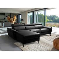 ECKSOFA Schwarz Echtleder Lederlook Rücken echt, Armteilverstellung, Relaxfunktion, Kopfteilverstellung  - Schwarz, Design, Leder/Textil (179/252cm) - Livetastic