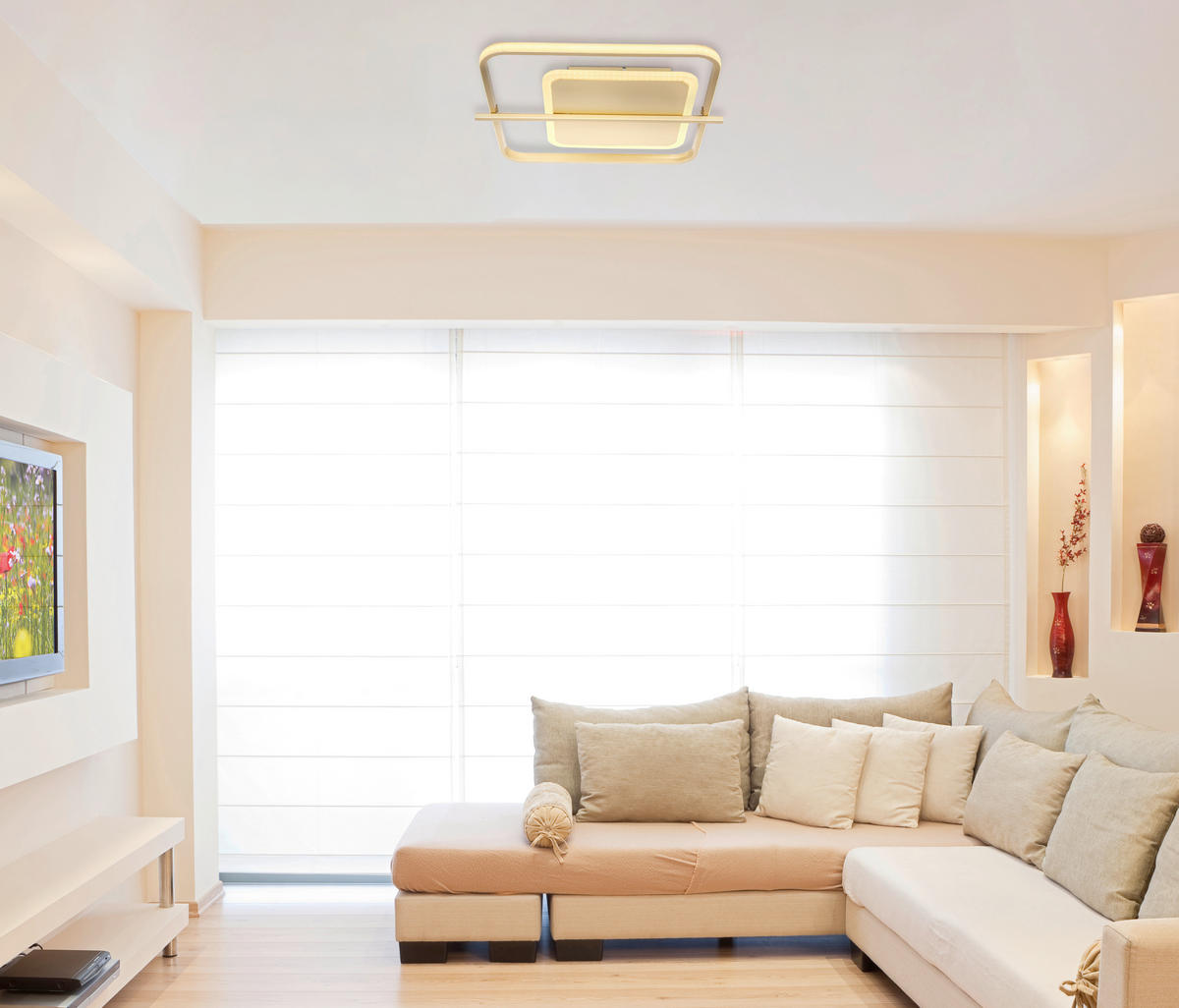 LED SVJETILJKA STROPNA REBALL  - zlatne boje/opalna, Basics, metal/plastika (40/36/5cm)