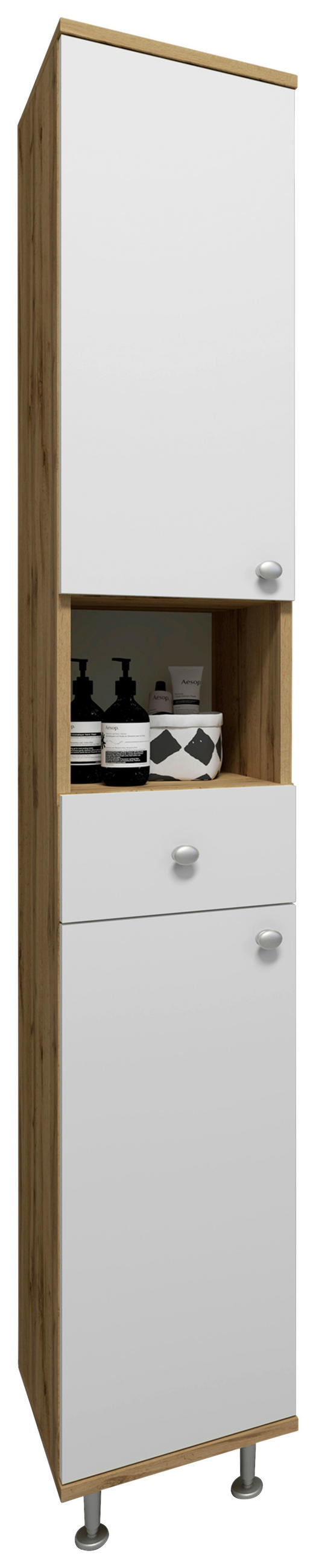 HOCHSCHRANK 30/185/31 cm  - Honigeiche/Silberfarben, MODERN, Holzwerkstoff/Kunststoff (30/185/31cm) - MID.YOU