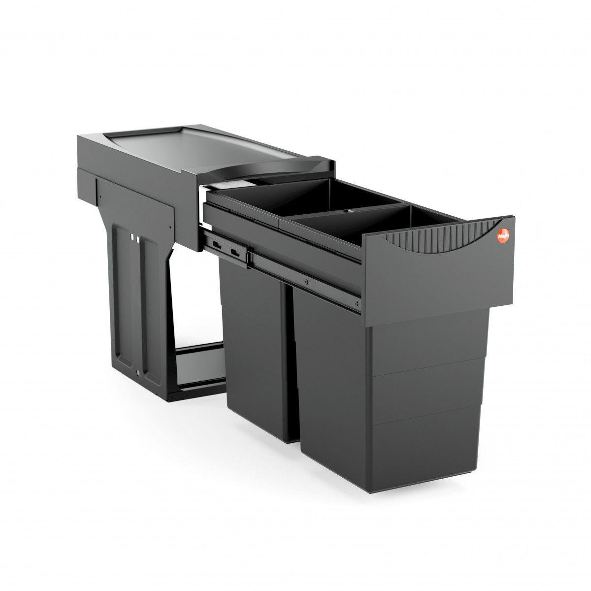 EINBAUABFALLSAMMLER 2x15 l  Kunststoff  - Schwarz, Basics, Kunststoff (25,1/40/48,2cm) - HKT