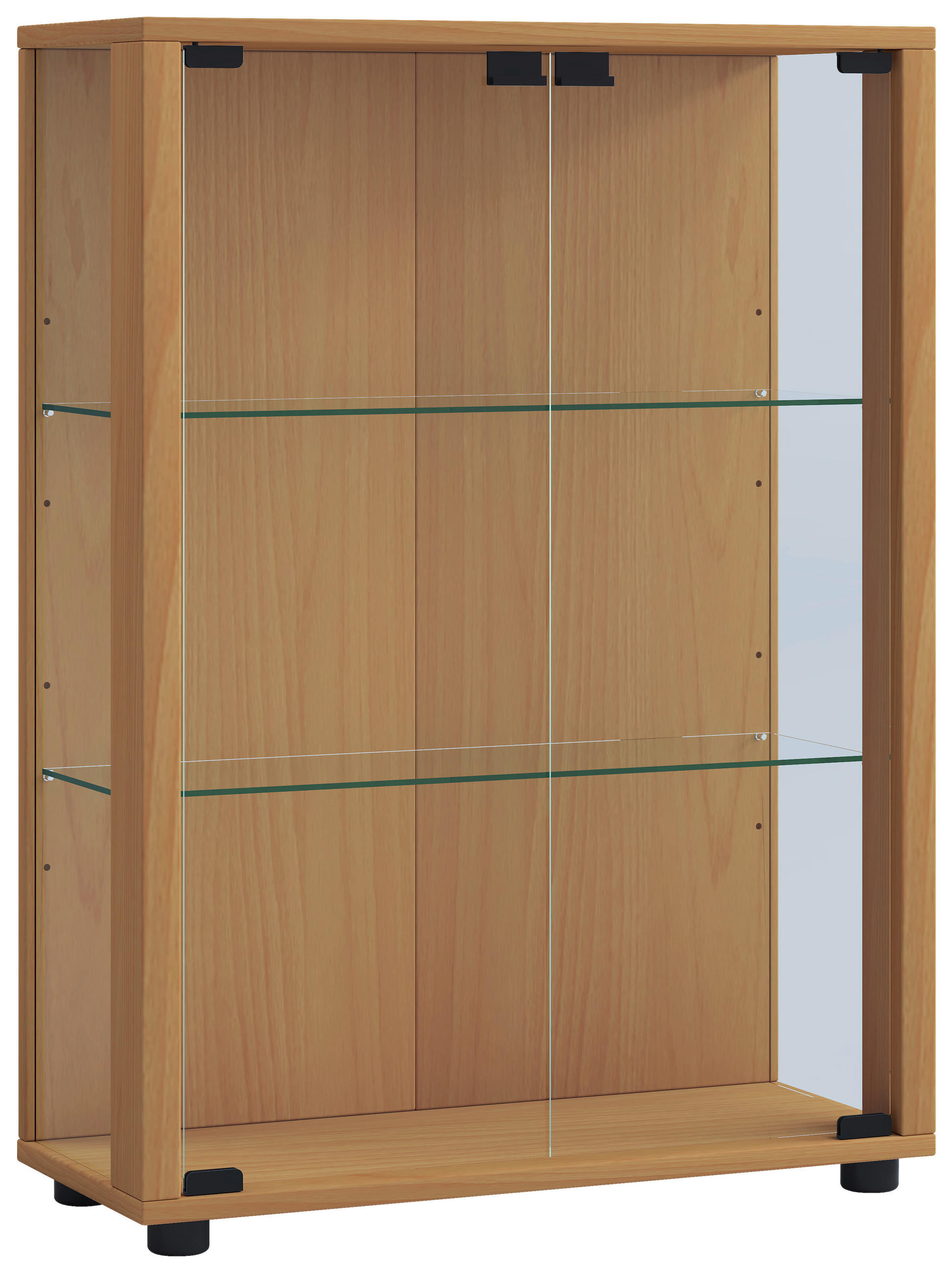 VITRINA, barve bukve - črna/barve bukve, Design, umetna masa/steklo (60/80/25cm) - MID.YOU