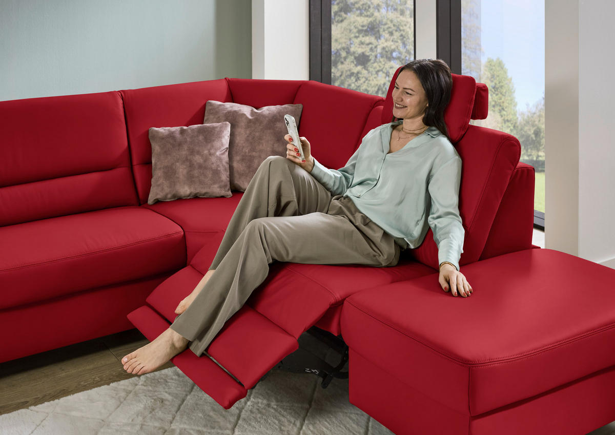ECKSOFA  in Echtleder Rot  290/249 cm  - Rot/Schwarz, KONVENTIONELL, Leder/Metall (290/249cm) - Beldomo Premium