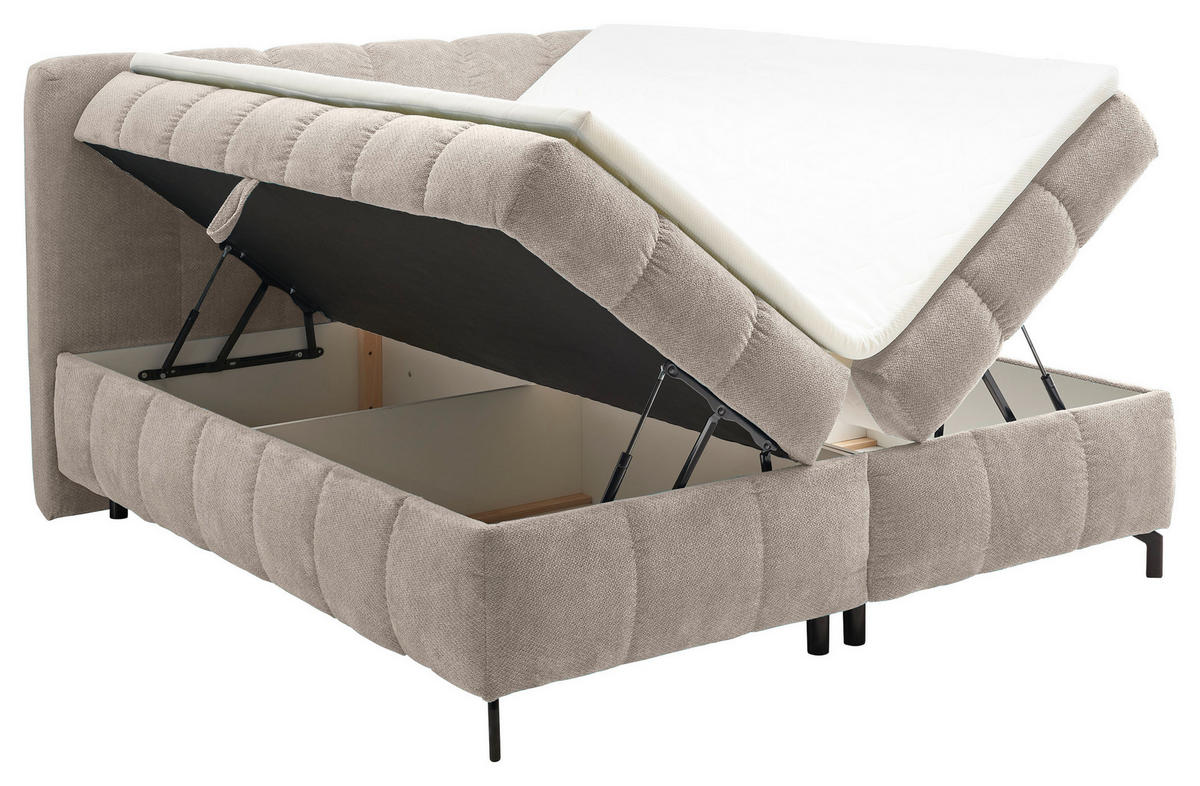 BOXBETT 180/200 cm,  in Creme, Bettkasten, Topper, Matratzen, H2 = mittel  - Creme/Schwarz, KONVENTIONELL, Kunststoff/Textil (180/200cm) - Hom`in