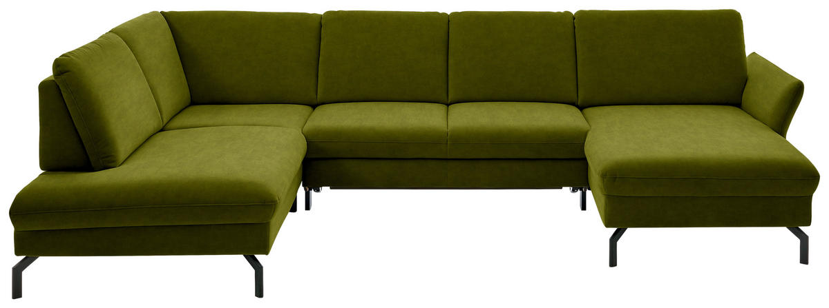 WOHNLANDSCHAFT  in Velours Dunkelgrün  - Dunkelgrün/Schwarz, Design, Textil/Metall (220/335/179cm) - Beldomo System