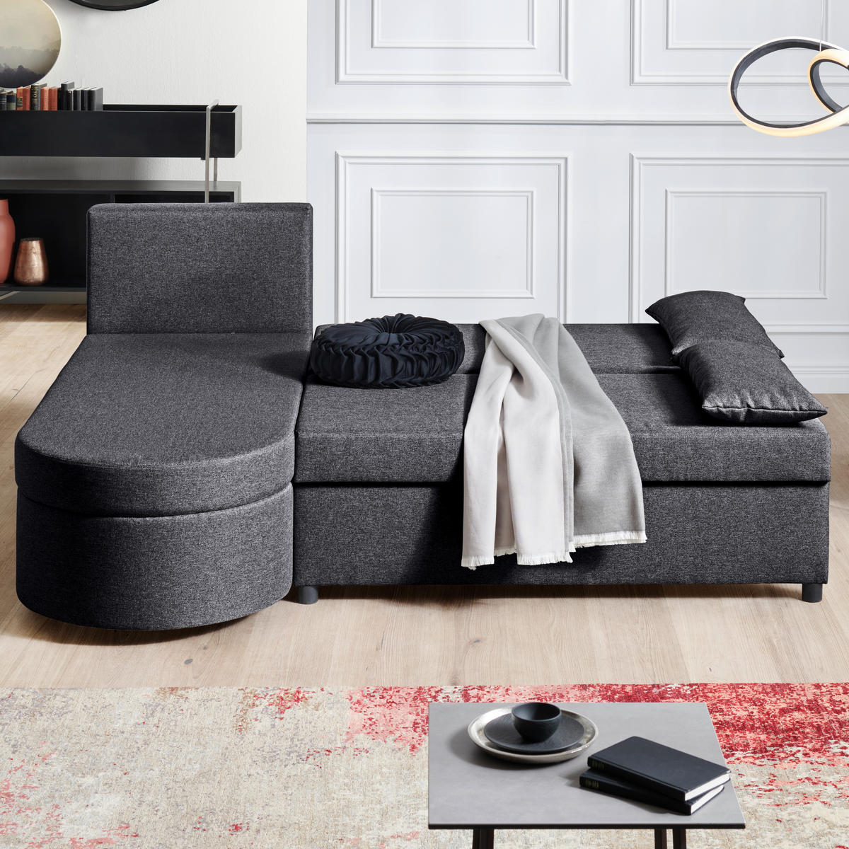 ECKSOFA in Webstoff Dunkelgrau  - Dunkelgrau/Anthrazit, Konventionell, Kunststoff/Textil (159/196cm) - Ti'me
