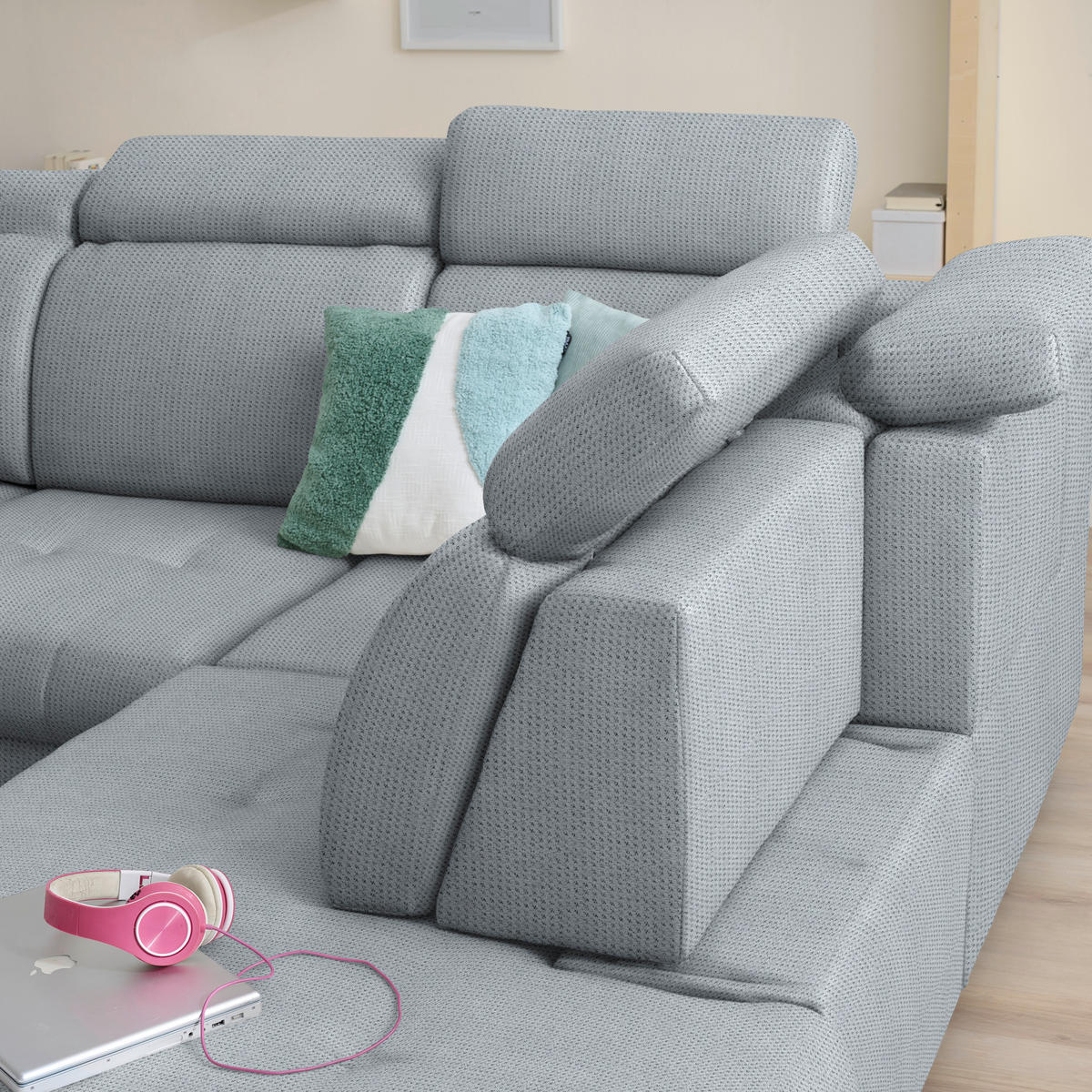 ECKSOFA Struktur Grau  - Schwarz/Grau, Design, Textil/Metall (292/270cm) - Stylife