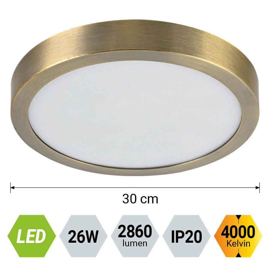 PLAFONIERĂ CU LED - alămiu, Basics, metal (30/2.5/30cm)