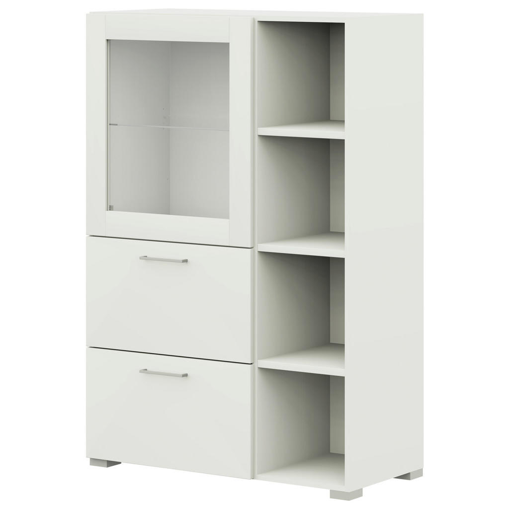 Thumbnail - Cantus Vitrine, Weiß, Metall, 4 Fächer, 2 Schubladen, 100x143.3x41.9 cm, Made in Germany, Wohnzimmer, Wohnwände, Vitrine...
