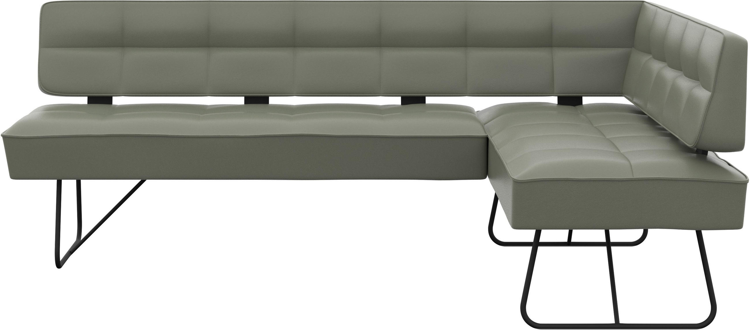 ECKBANK 207/165 cm Echtleder Graugrün   - Schwarz/Graugrün, Design, Leder/Metall (207/165cm) - Moderano