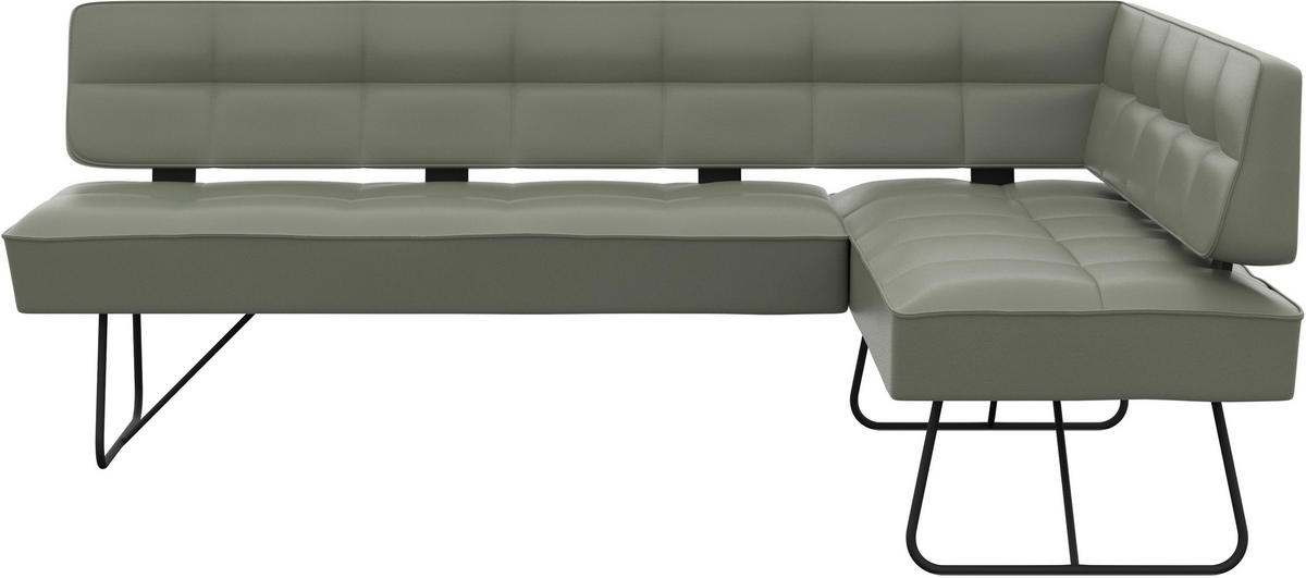 ECKBANK 207/165 cm Echtleder Graugrün   - Schwarz/Graugrün, Design, Leder/Metall (207/165cm) - Moderano