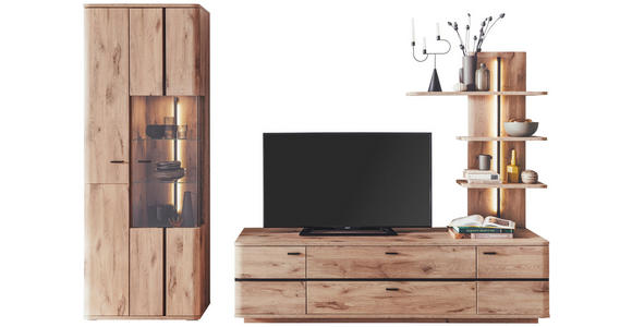 WOHNWAND in Anthrazit, Eichefarben 285/208/50 cm - Eichefarben/Anthrazit, KONVENTIONELL, Glas/Holzwerkstoff (285/208/50cm) - Cantus