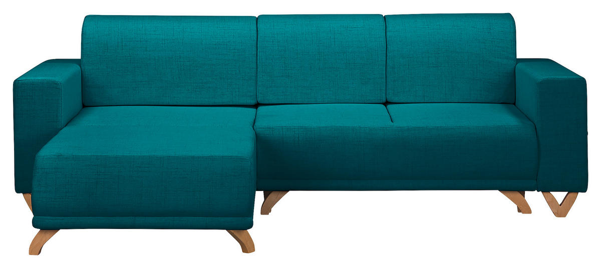 ECKSOFA in Textilgeflecht Petrol  - Wengefarben/Petrol, Design, Holz/Textil (257/174cm) - Livetastic