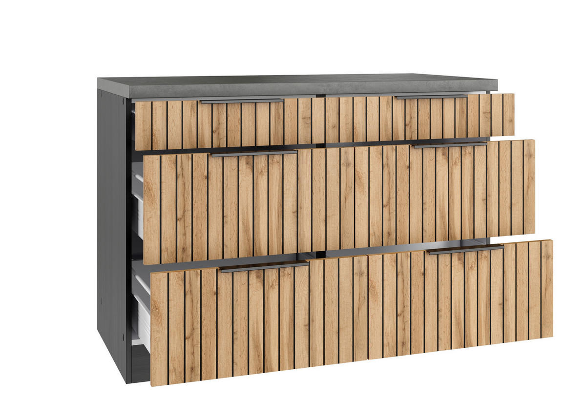 SCHUBKASTENUNTERSCHRANK 120/85/60 cm  Graphitfarben, Eiche Wotan  - Schieferfarben/Eiche Wotan, Basics, Holzwerkstoff/Metall (120/85/60cm) - Held