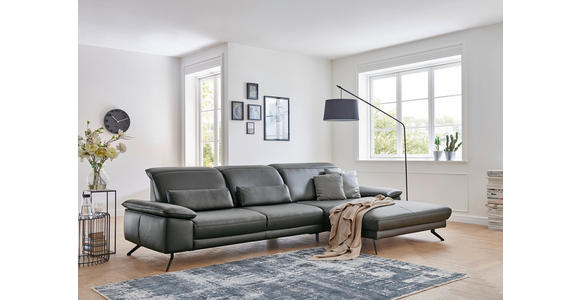 ECKSOFA Rivello Anthrazit Echtleder  - Anthrazit/Schwarz, Design, Leder/Metall (328/193cm) - Dieter Knoll