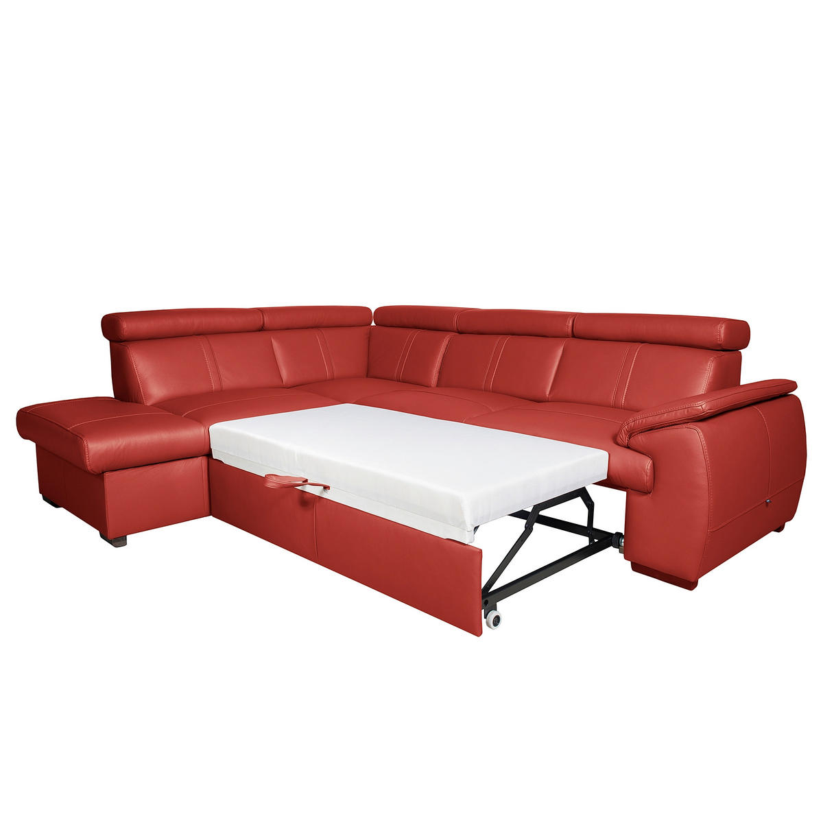 ECKSOFA  in Echtleder Rot  - Wengefarben/Rot, Design, Leder/Holz (211/265cm) - Livetastic