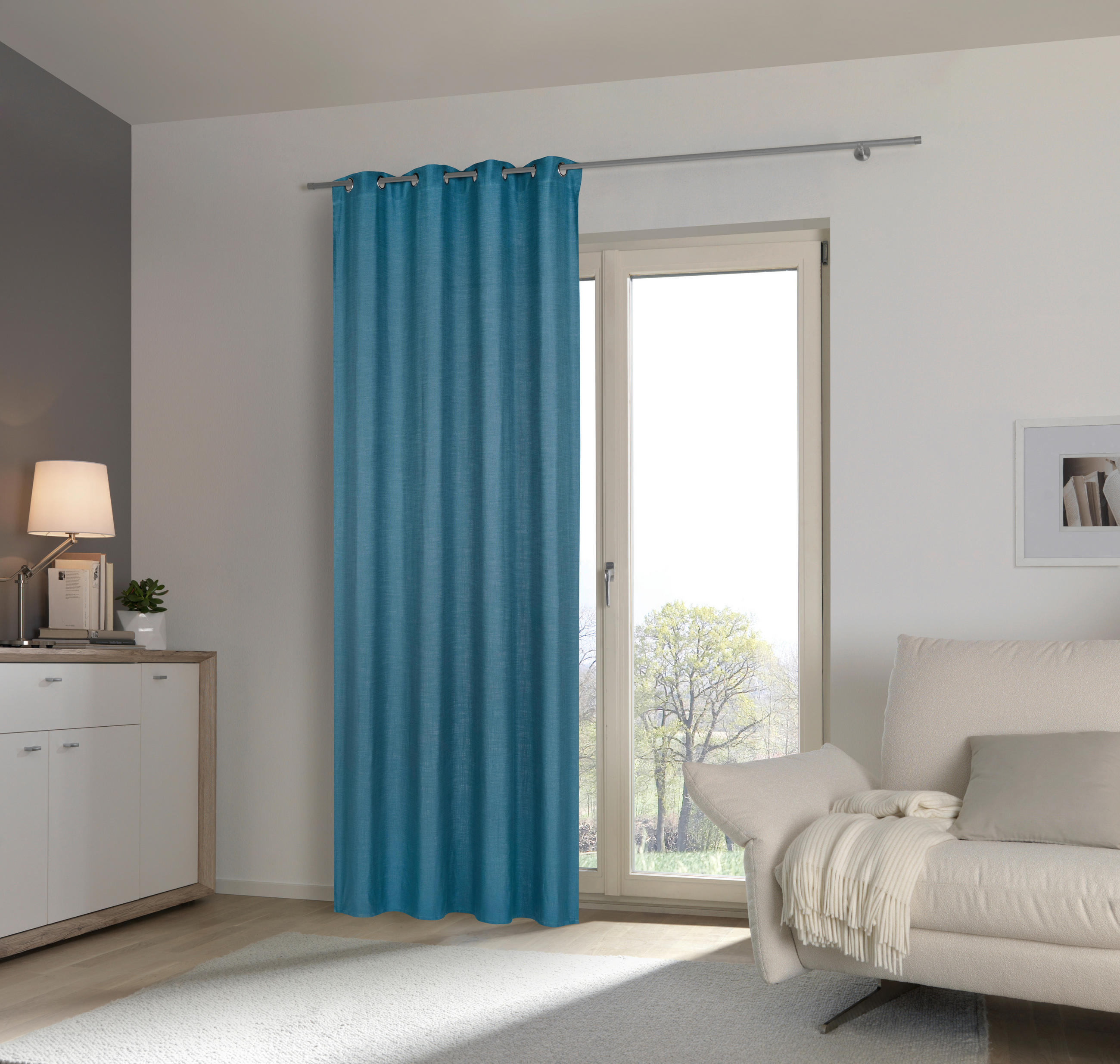 ZAVESA Z OBROČKI neprosojno 135/270 cm - modra, Basics, tekstil (135/270cm) - Esposa