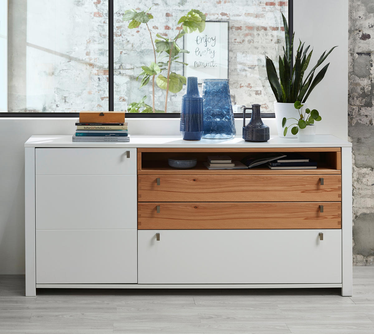 Comodă Cu Uși 192/90/47 cm  - culoare nichel/culoare lemn fag, Basics, metal/lemn (192/90/47cm) - Cantus