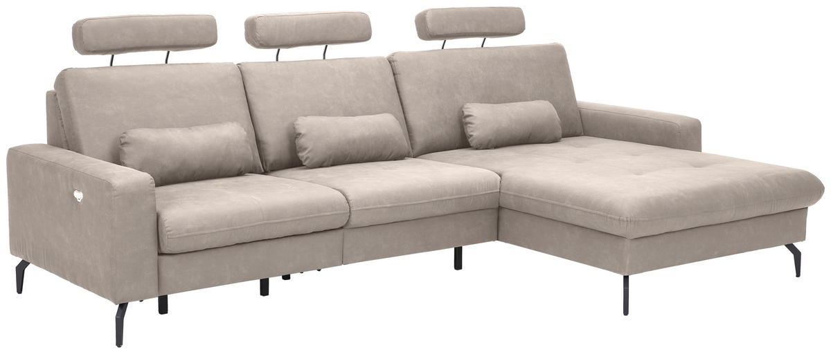 ECKSOFA in Mikrofaser Grau  302/180 cm  - Schwarz/Grau, KONVENTIONELL, Textil/Metall (302/180cm) - Carryhome