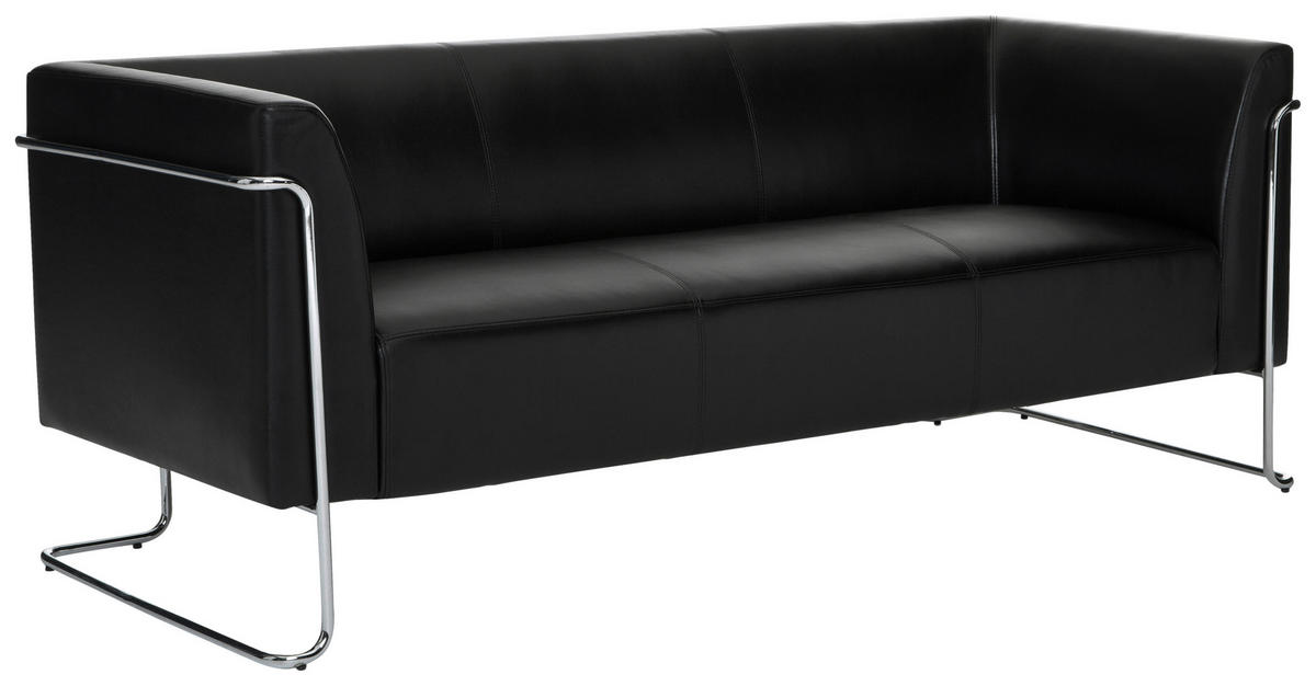 3-SITZER-SOFA Lederlook Schwarz  - Silberfarben/Schwarz, MODERN, Textil/Metall (179/71/74cm) - MID.YOU